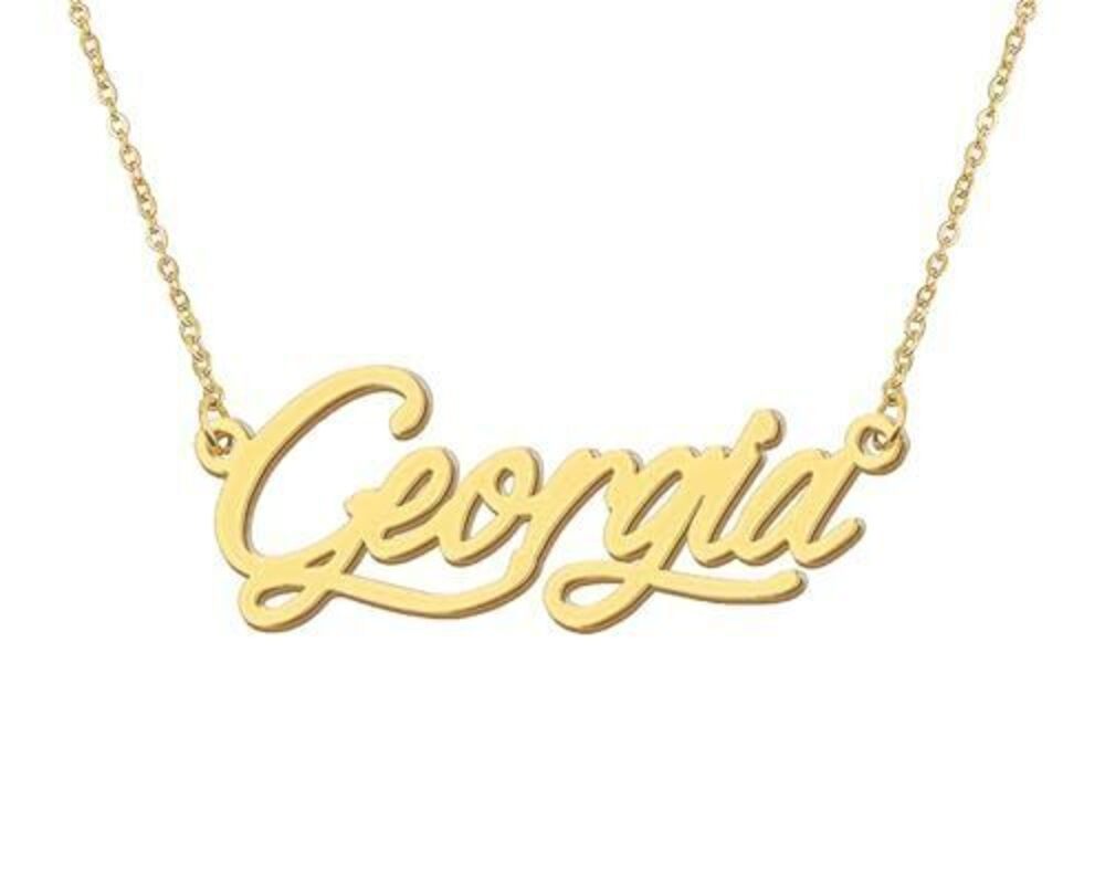 2114 18k Gold Plated Georgia Name Necklace Nameplate Choker Necklaces